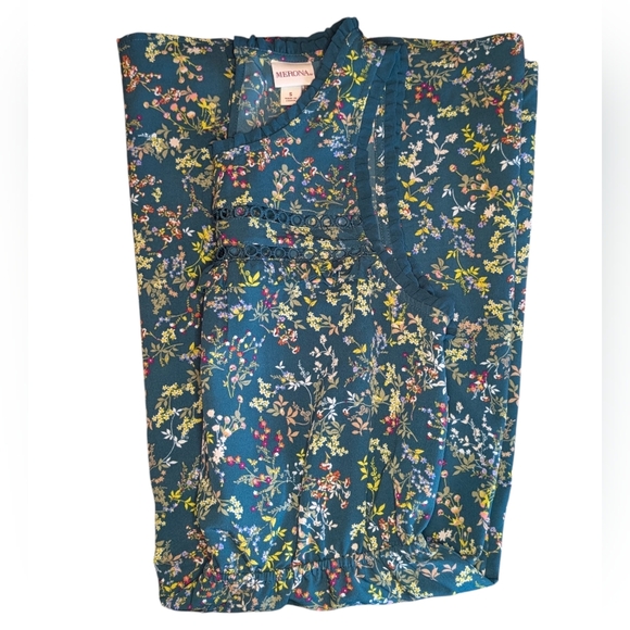 💥SALE💥 Merona Easter Dress In Floral Teal With Ruffle Trim Size Small - Picture 8 of 11